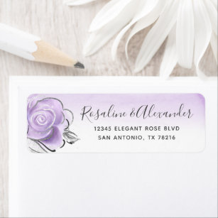 Elegant Silver Light Purple Rose Return Address