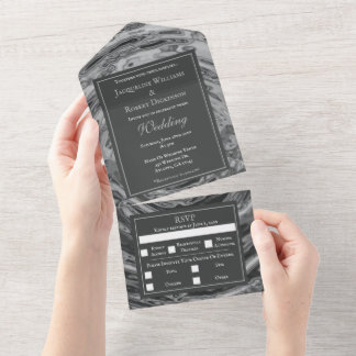 Elegant Silver Liquid Chrome Water Wedding All In One Invitation