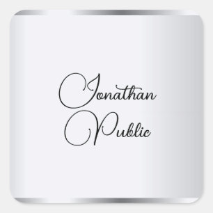 Elegant Silver Look Typography Modern Template Square Sticker