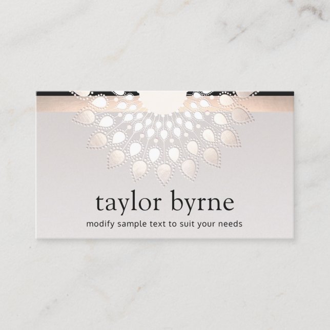 Elegant Silver Lotus Flower Mandala Business Card (Front)