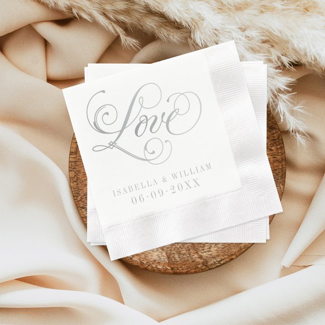 Elegant Silver Love Calligraphy Wedding Napkin (Creator Uploaded)