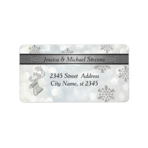 Elegant silver luminous bokeh holiday reindeer label