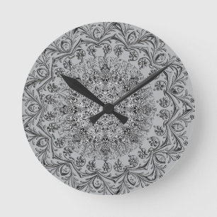 ​Elegant Silver Mandala Pattern Round Wall Clock