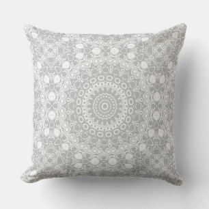 Elegant Silver Mandala Pattern Throw Pillow