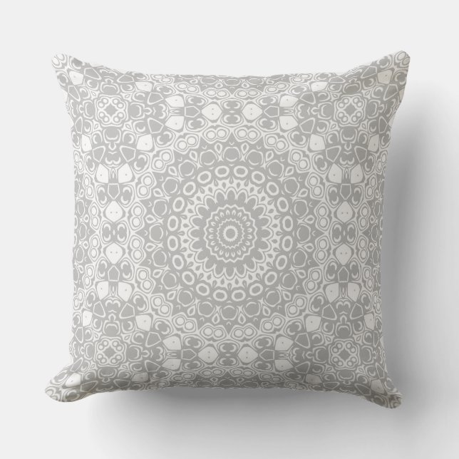 Elegant Silver Mandala Pattern Throw Pillow (Front)