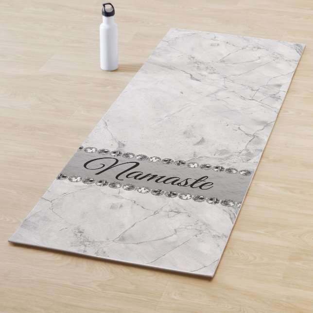 Elegant silver Marble Diamond Bling Personalized Yoga Mat (In Situ)