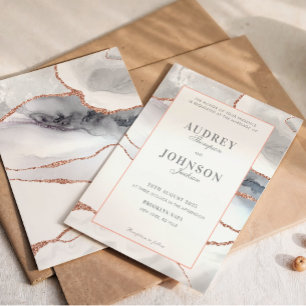 Elegant Silver Marble Rose Gold Wedding Invitation