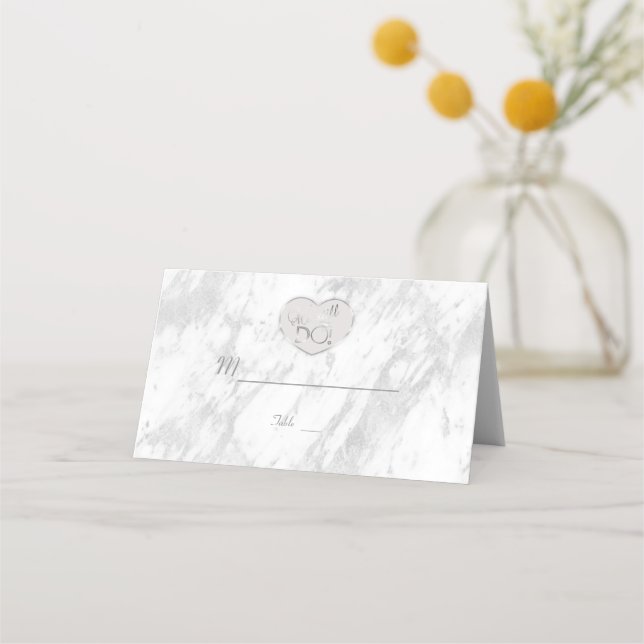 Elegant Silver Marble We stll DO Renew the Vows Place Card (Back)