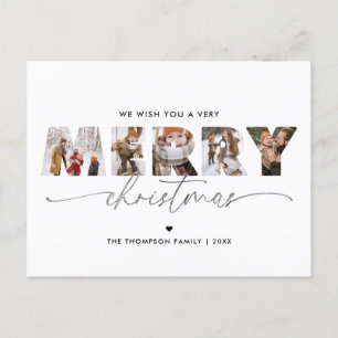 Elegant Silver Merry Christmas Photo Collage Holiday Postcard