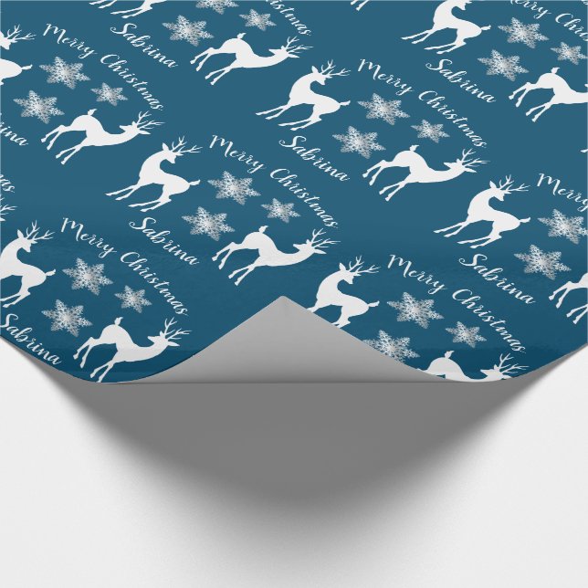 Elegant silver Merry Christmas snowflake reindeer Wrapping Paper (Corner)