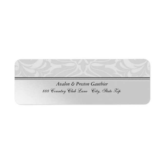 Elegant Silver Metal Damask Wedding Address Label (Front)