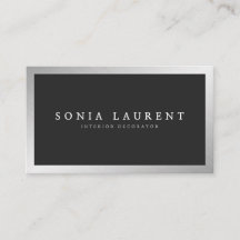 Elegant silver metallic frame minimalist black business card