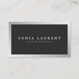 Elegant silver metallic frame minimalist black business card