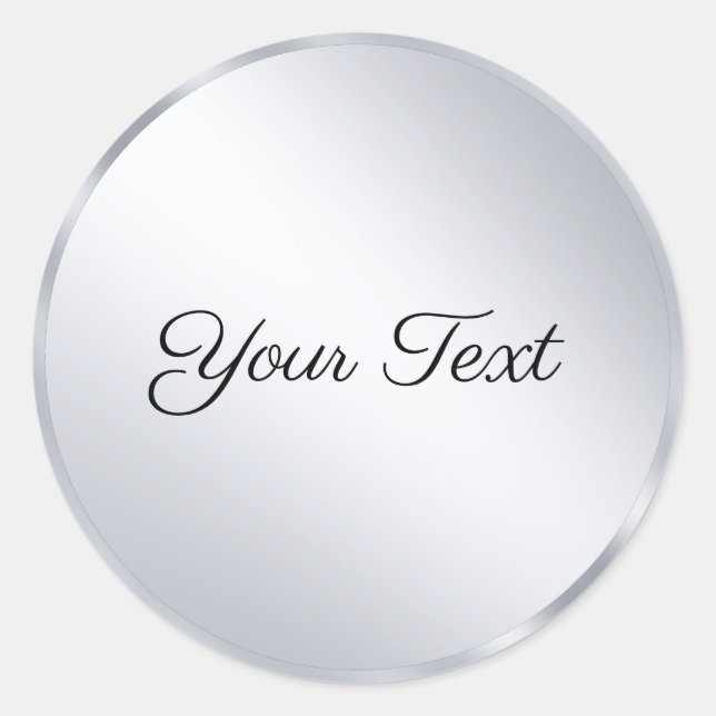 Elegant Silver Metallic Look Add Text Template Classic Round Sticker (Front)