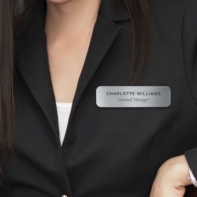 Elegant Silver Metallic Style Business Employee Name Tag (Elegant Silver Metallic Style Business Employee Name Tag
)