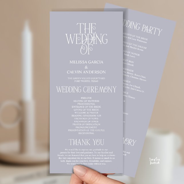 Elegant Silver Mist Typography Wedding Program (Elegant Silver Mist Typography Modern Romantic Wedding Program Card)