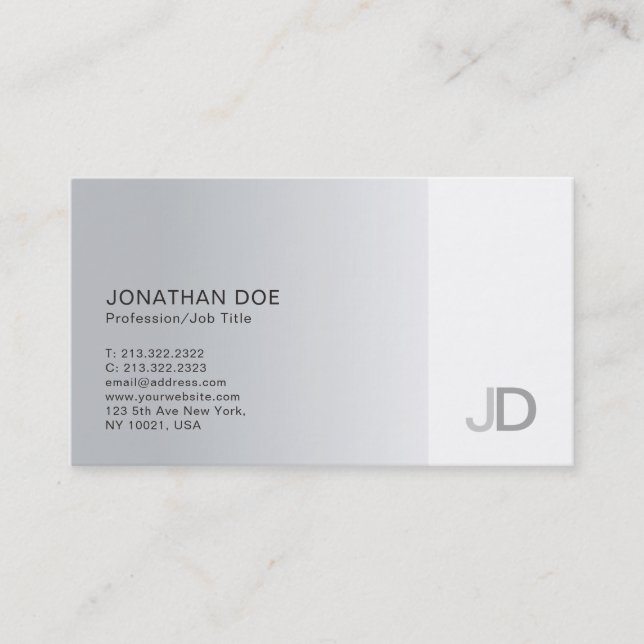 Elegant Silver Modern Professional Monogram Plain Business Card (Front)