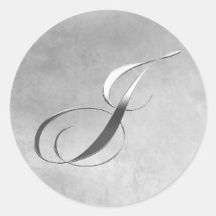 Elegant Silver Monogram J Custom Wedding Stickers