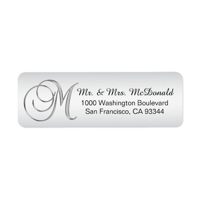 Elegant Silver Monogram Letter 'M' Envelope Return (Front)