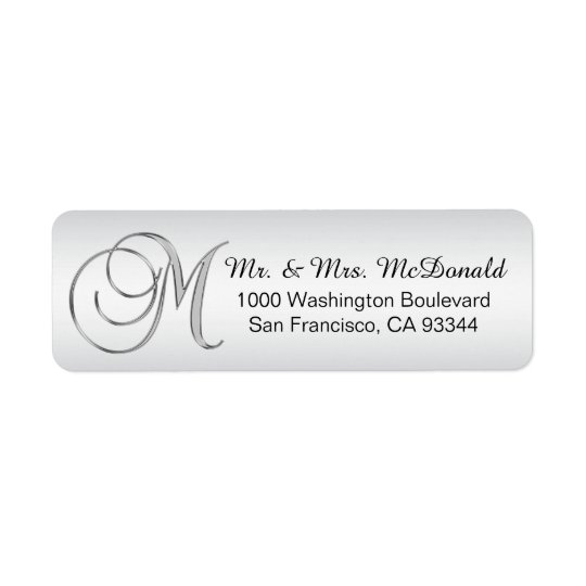 Elegant Silver Monogram Letter 'M' Envelope Return Return Address Label