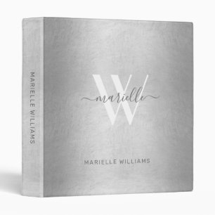 Elegant Silver Monogram Name Modern Script Binder