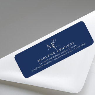 Élégant Silver Monogram Navy Blue Adresse de retou