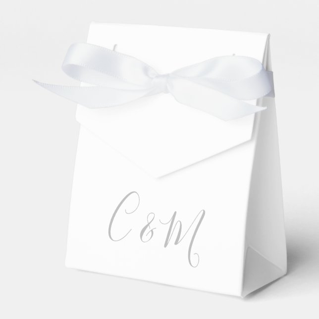 Elegant Silver Monogram Wedding Favour Box (Front Side)