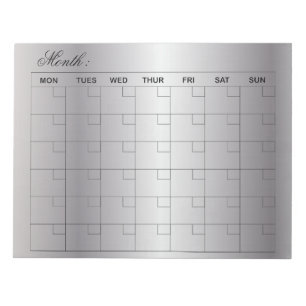  Elegant Silver Monthly Calendar Planner  Notepad