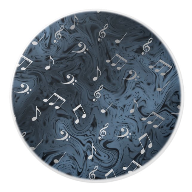 elegant silver music notes in blue ceramic knob (Front)