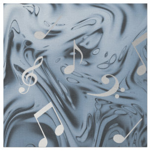 elegant silver music notes in blue fabric
