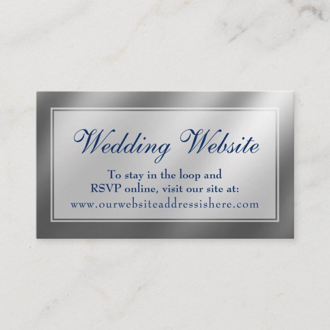 Elegant Silver & Navy Wedding Website Insert Card (Front)