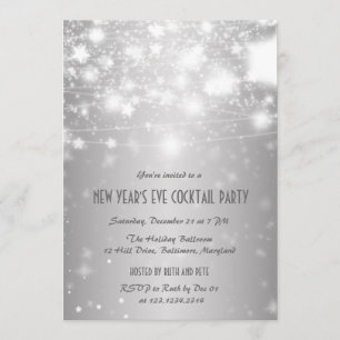Elegant Silver New Year's Eve Party Shining Stars Invitation
