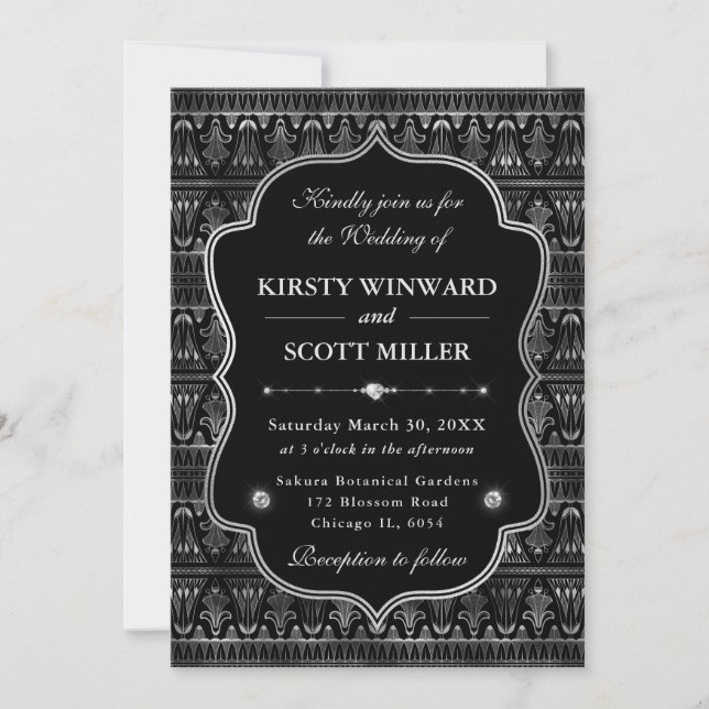 Elegant Silver Ornate Border Art Deco Wedding Invitation (Front)