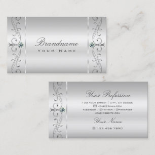 Elegant Silver Ornate Squiggled Jewels Ornamental Business Card
