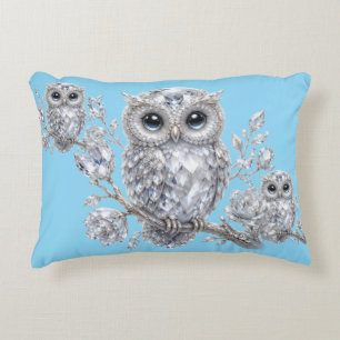 Elegant Silver Owl Botanical Magic Night Deco Accent Pillow