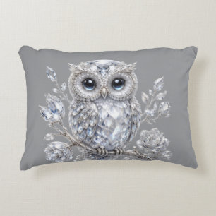 Elegant Silver Owl Botanical Magic Night Deco Accent Pillow