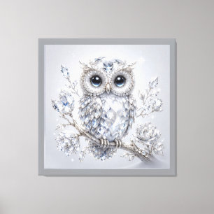 Elegant Silver Owl Botanical Magic Night Deco Canvas Print