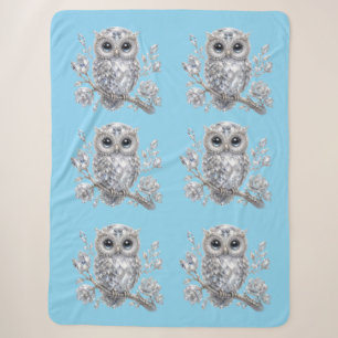 Elegant Silver Owl Botanical Magic Night Deco Sherpa Blanket