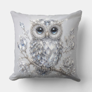 Elegant Silver Owl Botanical Magic Night Deco Throw Pillow