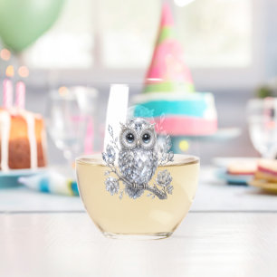 Elegant Silver Owl Botanical Magic Night Decor Stemless Wine Glass