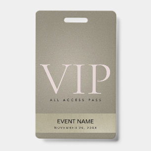 ELEGANT SILVER  PALE GOLD VIP EVENT ACCESS PASS BADGE