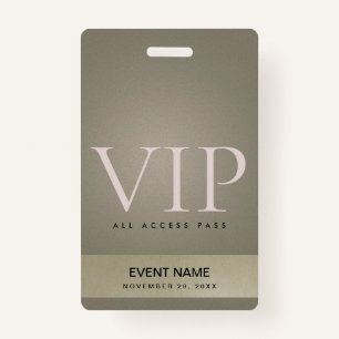 ELEGANT SILVER  PALE GOLD VIP EVENT ACCESS PASS BADGE