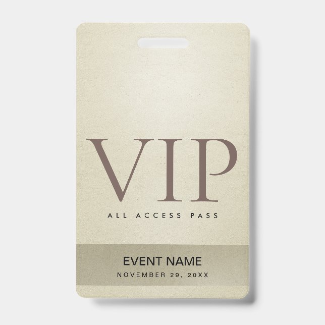 ELEGANT SILVER PALE GOLD VIP EVENT ACCESS PASS BADGE (Front)