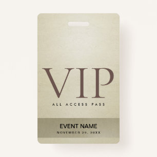 ELEGANT SILVER PALE GOLD VIP EVENT ACCESS PASS BADGE