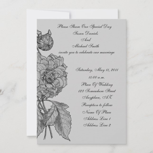 Elegant Silver Peony Flower Wedding  Invitation (Front)