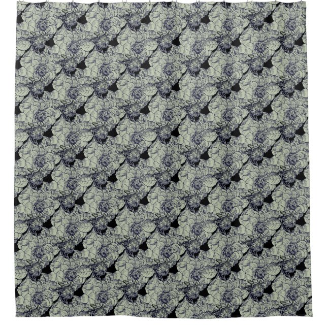 Elegant Silver Peony On Black Floral  (Front)