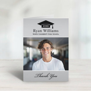 Elegant Silver Personalized Graduation Photo Thank You Card
