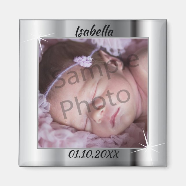 Elegant Silver Photo Frame Magnet (Front)