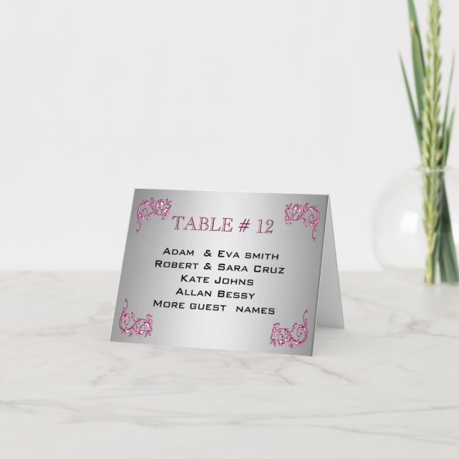 Elegant SILVER PINK able number template wedding (Front)
