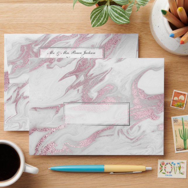 Elegant Silver Pink and White Marble Envelope (Desk)